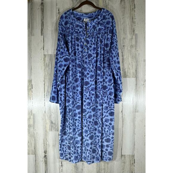 Aria Blue Floral Fleece Nightgown Size 3X Long Sleeve Granny Grandma Modest Soft - Picture 1 of 5